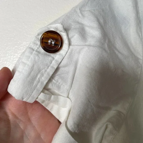 Vintage 90s Rabbit Designs White Tortoiseshell Button Front Midi Shirt Dress 6 - Picture 6 of 16